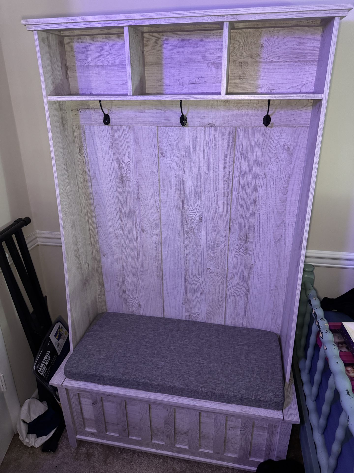 Farmhouse Entryway Bench w/ Storage, Hooks & Shelves