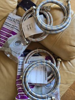 Washer Machine Hot/Cold Water Hoses Stainless Steel TWO SETS