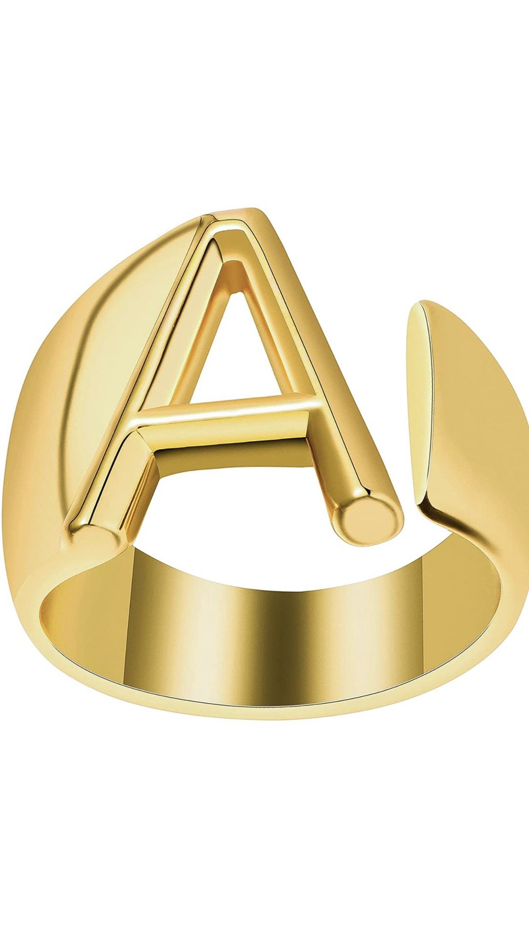 24K Gold Initial Ring for Women Men Letter Ring Open Gold Ring  Alphabet Bold Letter A Resizable Ring