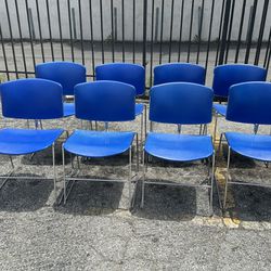 Set 8 Vintage Steelcase Blue Stacking Chairs