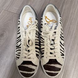 Sam Edelman Zebra Print Leather & Pony Hair Sneakers, Size US 7, EU 37