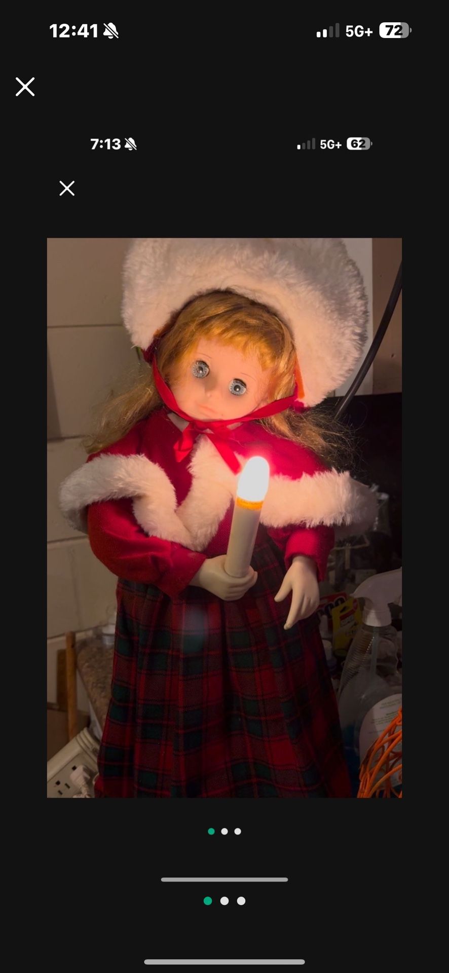 Vintage 1989 Christmas Girl Holding Illuminated Candle - Motionette great condition works great