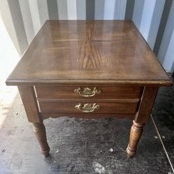 Vintage Side Table/Nightstand — Solid Wood, 1 Drawer, Brass Pulls