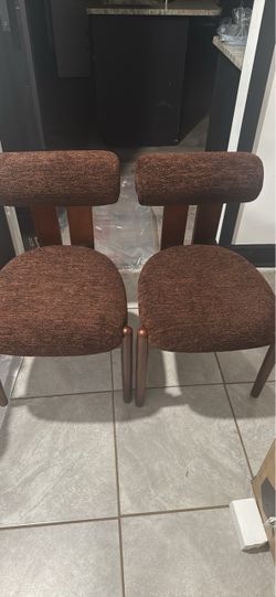 Set of 2 Brown Upholstered Dining Chairs
