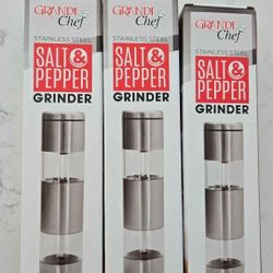3 Grande Chef Stainless Steel Salt & Pepper Grinders