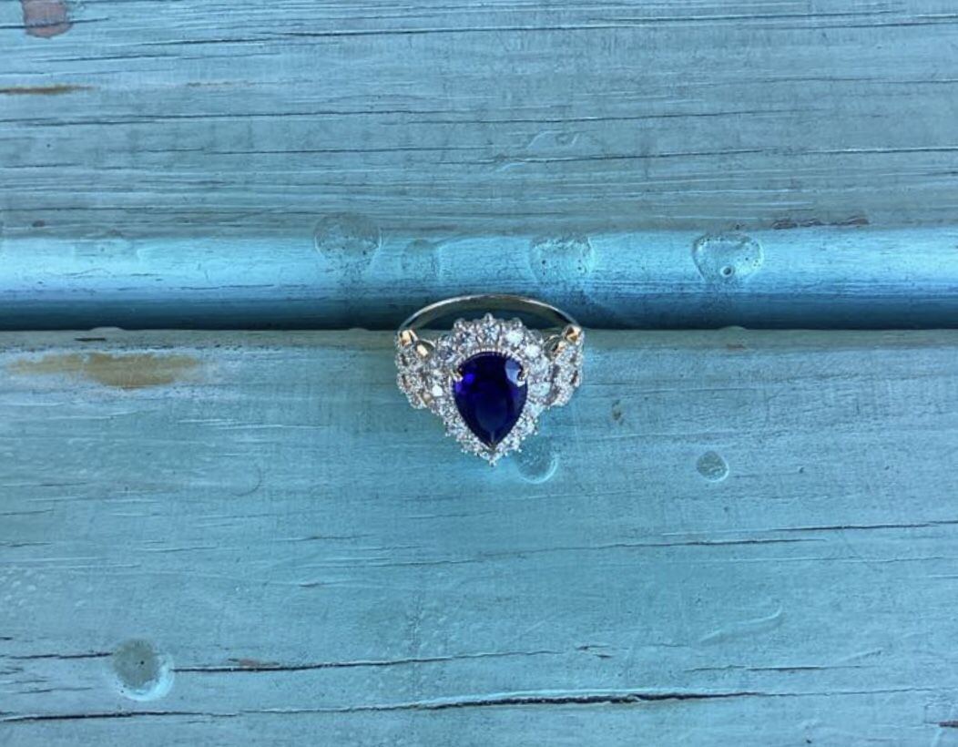 Beautiful New Sterling Silver .925 AAA Bluish/Purple & White CZs Size 10.5 Ring Stamped BBJ