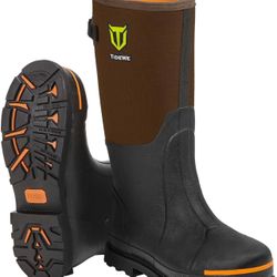 🔥 TIDEWE Rubber Work Boot w/ Steel Toe & Shank, Waterproof Anti Slip Hunting Boot, 6mm Neoprene Hunting Boot, Sturdy Brown Rubber Boot Men’s Size 10