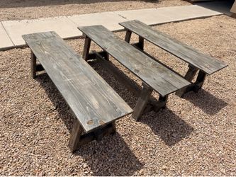 Set (3) Wood Outdoor Patio Table Benches (LxWxH: 60” x 14.5” x 18”)