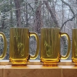 Hazel-Atlas Swedish Style (Avocado-Gold) amber glass beer mug. 