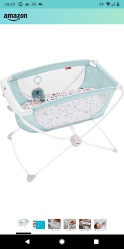 Fisher-Price Rock with Me Bassinet Pacific Pebble, Portable Bassinet with Rocking Motion and Soothing Features for Newborns and Infants