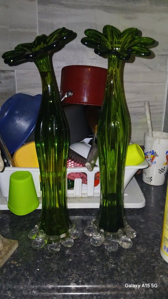 Green Glass Flower Vases