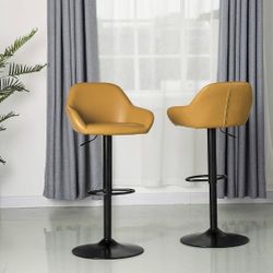 Bar Stools Set of 2 Vintage Swivel Leather Adjustable Bar Chair with Backrest and Footrest, Modern