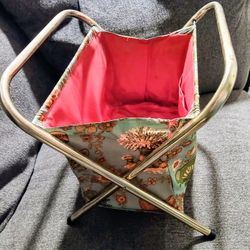 Vintage Sewing Caddy Basket Folding Metal Frame 