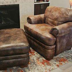 Brown Leather armchair with Ottoman