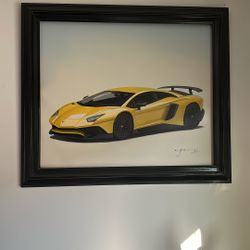 Hand Painted Lamborghini & ferrari Framed Canvas