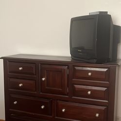 Wooden dresser with side table