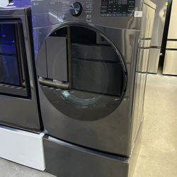 LG 2 Pc Bundle - Front Load Electric Dryer 220v & Pedestal In Black 