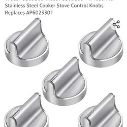 Gas Range Stove Knobs 5pcs Replaces for Whirlpool Range/Oven WCG97US6DS00 WCG97US0DS00 - W10594481 Stainless Steel 

