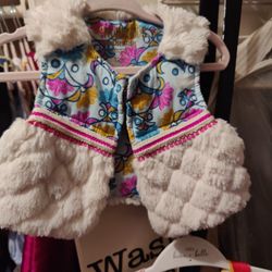 Girls Genuine Kids by Oshkosh White Faux Fur Vest Scandinavian Floral Boho-12M
