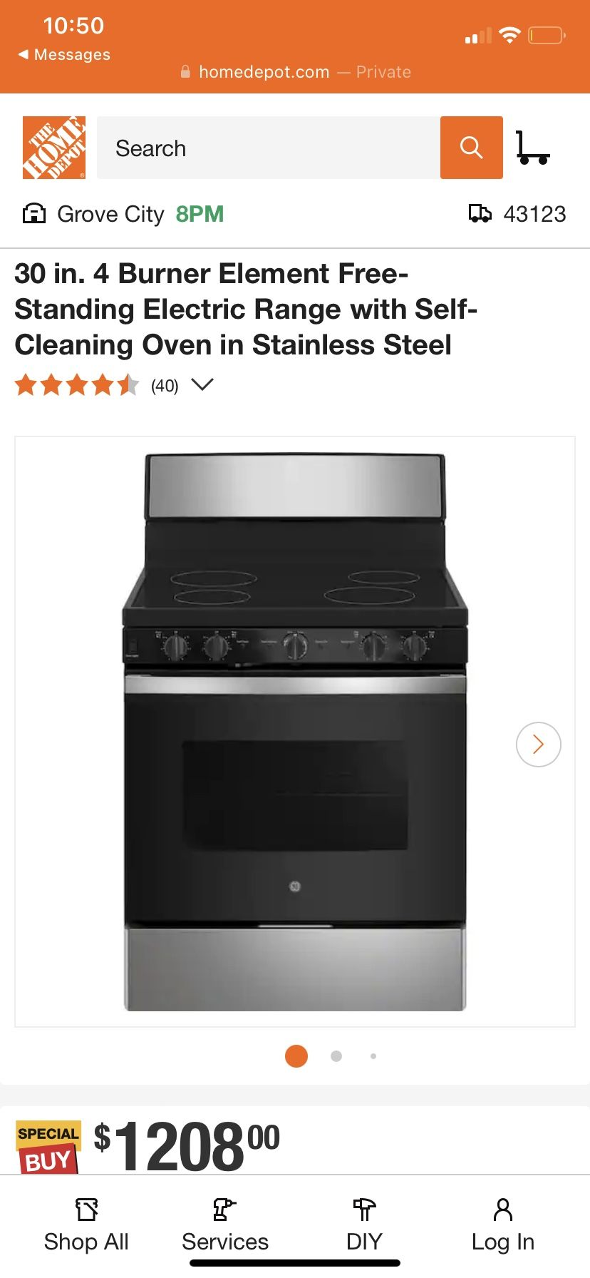 40 AMP GE Stainless Steel And Black Stove Oven