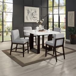 WHITE MARBLE TOP 5 PIECE COUNTER HEIGHT DINING TABLE SET ESPRESSO FINISH