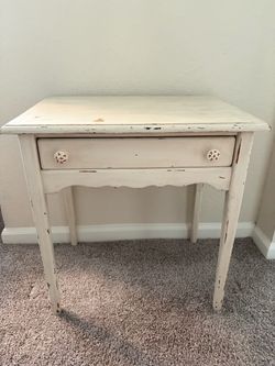 Nightstand Side Table Vintage Wooden White