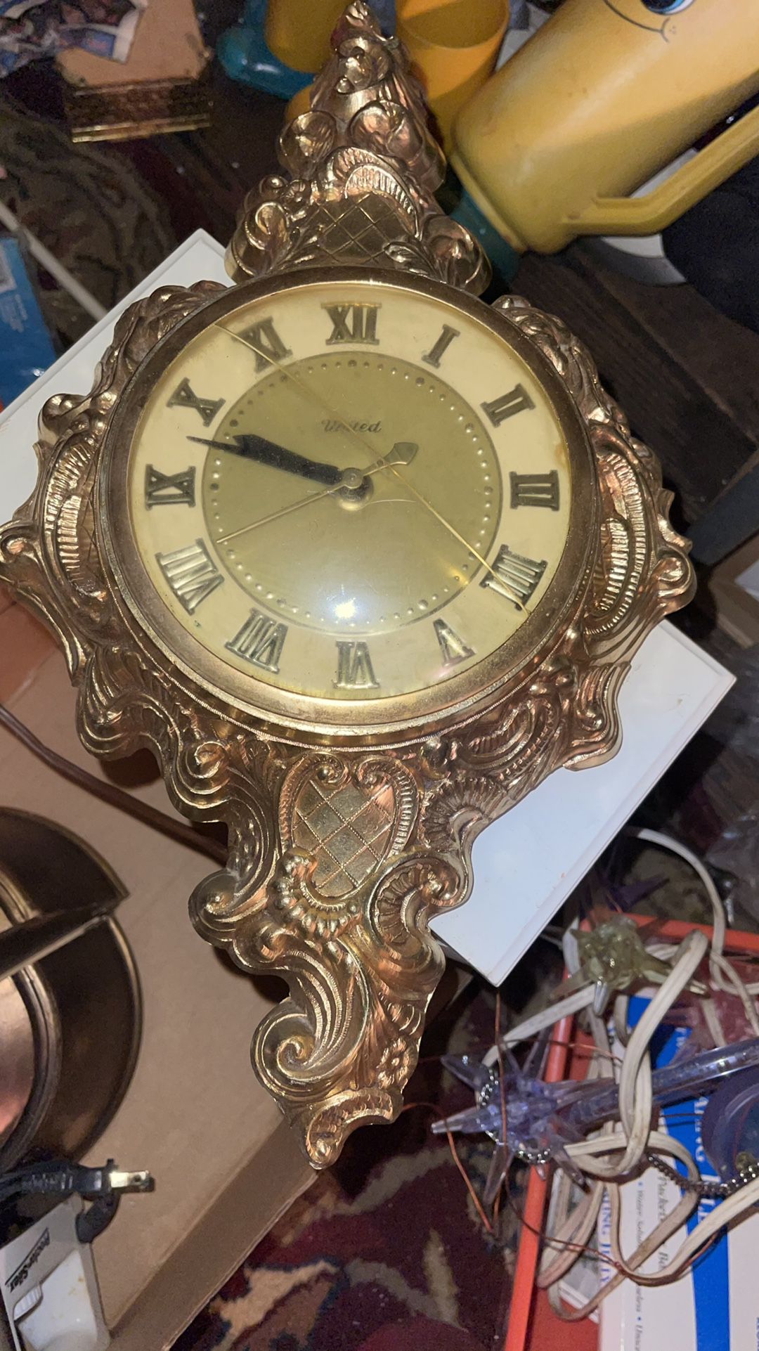 Vintage United Gold Cast Metal Wall Clock