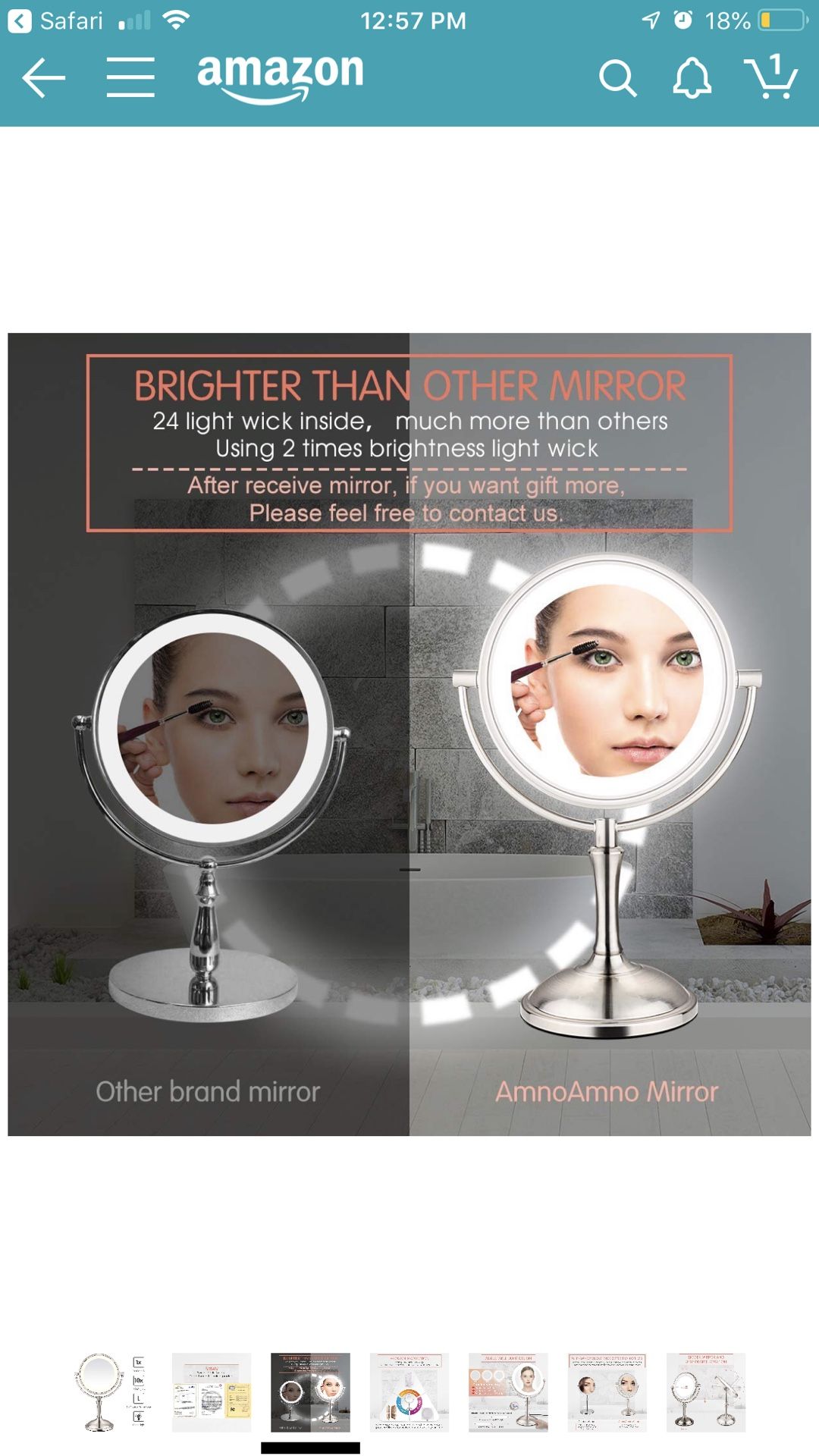 AmnoAmno LED Makeup Mirror-10x Magnifying,7.8" Double Sided Lighted Vanity Makeup Mirror with Stand, Touch Button Adjustable Light-Cord or Cordles