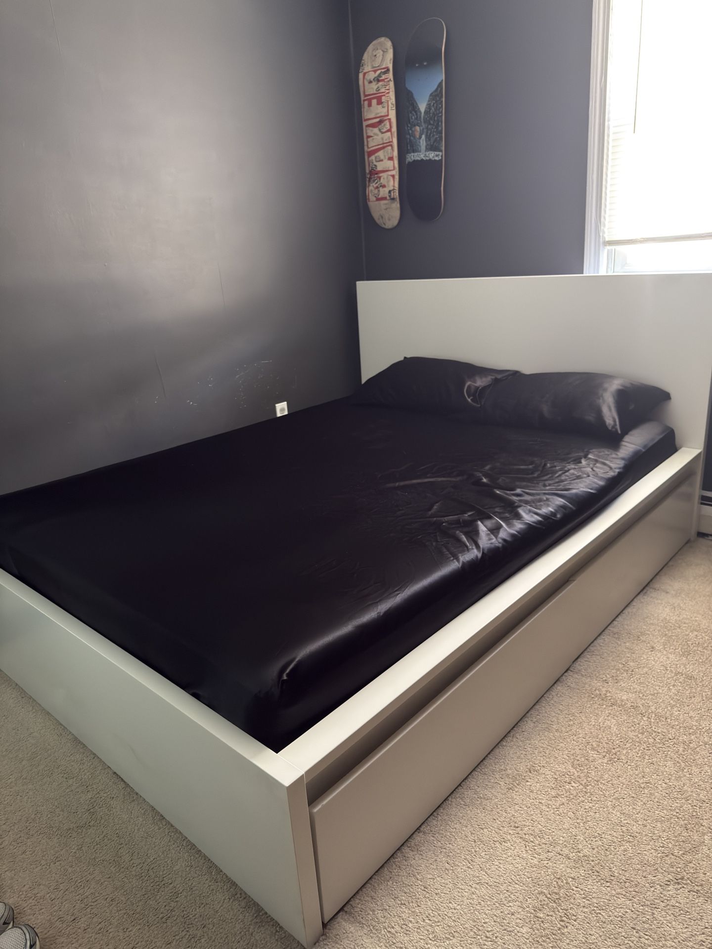 Ikea MALM High Queen Bed Frame with 4 Storage boxes
