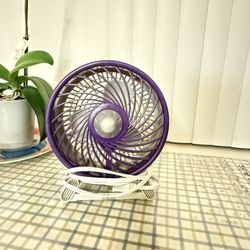 Like new Purple and White Small Desk Fan making strong wind 9” D