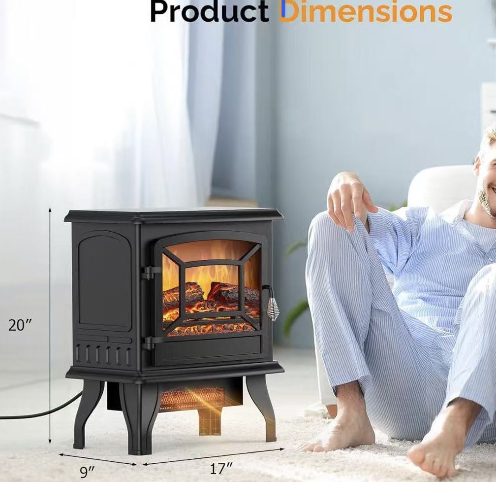 🥨Electric Fireplace Stove, 20''H Freestanding Electric Space Heater with Temperature Adjustable, Realistic Flame Effect & Overheat Protectio 