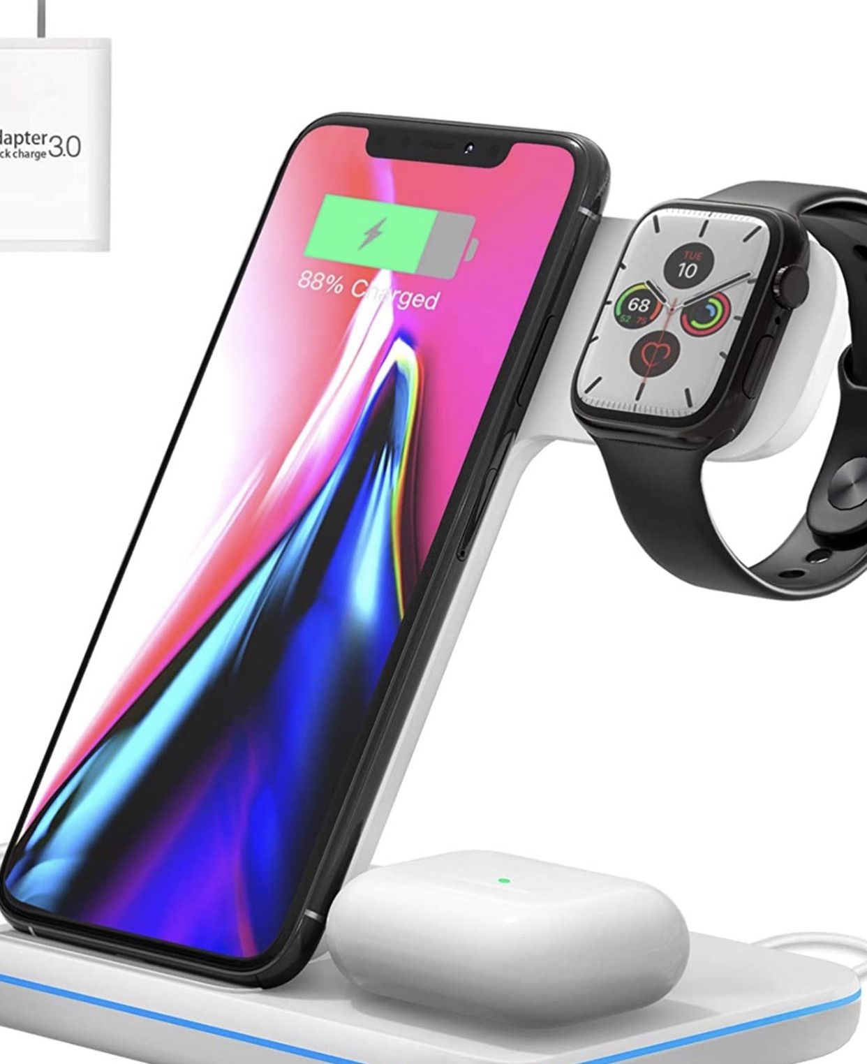 Wireless Charging Station, 3 in 1 Qi Charger for Apple Watch 1/2/3/4/5/SE/6 Airpods 2/pro Wireless Charger for iPhone 12/11/11 Pro/11 Pro Max/XS Max/X