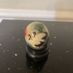 Vintage Small Hand Painted Stone Egg Craine Bird