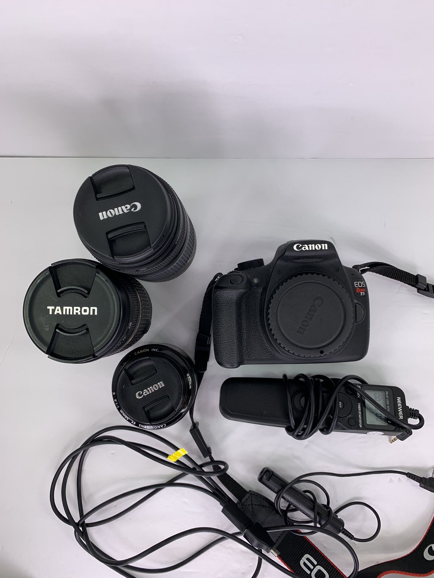 CANON REBEL T5 WITH THREE LENSES AND CARRYING CASE