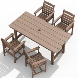 JEAREY HDPE 2 Sets Stationary Dining Chairs Brown Frame Stationary Dining Chair with Slat Seat