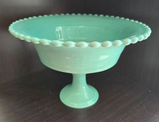Vintage Deartis Portugal Mint Green Pedestal Bowl, 7" T, 10" Diam. PLEASE READ DESCRIPTION