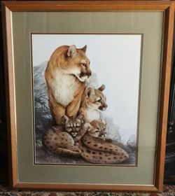 Framed Lion Art with Olive Green mat. 
24"w x 28"h