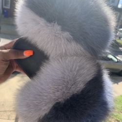 Grey And Blue Colorful Real Fur Custom Slides In Sizes 8.5,9,9.5 Only Message Size & Order