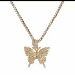 Rose Gold Diamond Big Butterfly Necklace