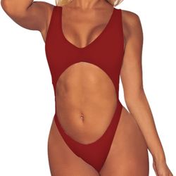 Backless Cutout One Piece Swimsuit Medium 
