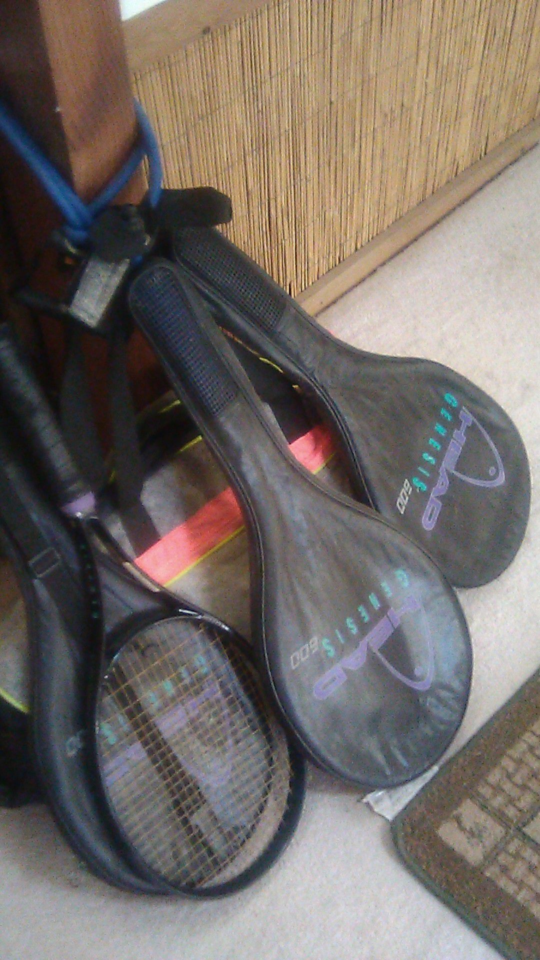 Two "Head Genesis" tennis rackets and ike travel carrying bag