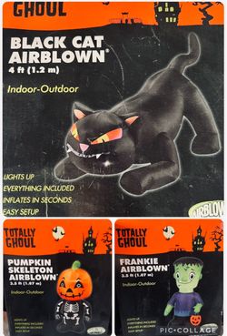 NEW IN BOX* Set Of Three (3) Air Blown Light-Up Inflatable Halloween Decorations