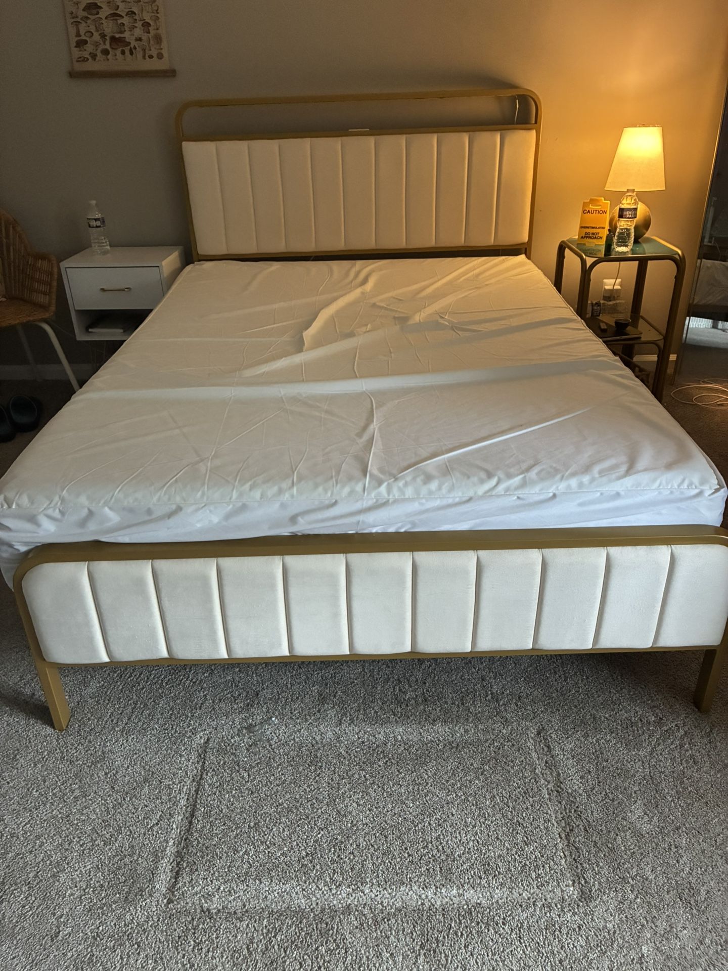 Upholstered Gold Metal Bed Frame