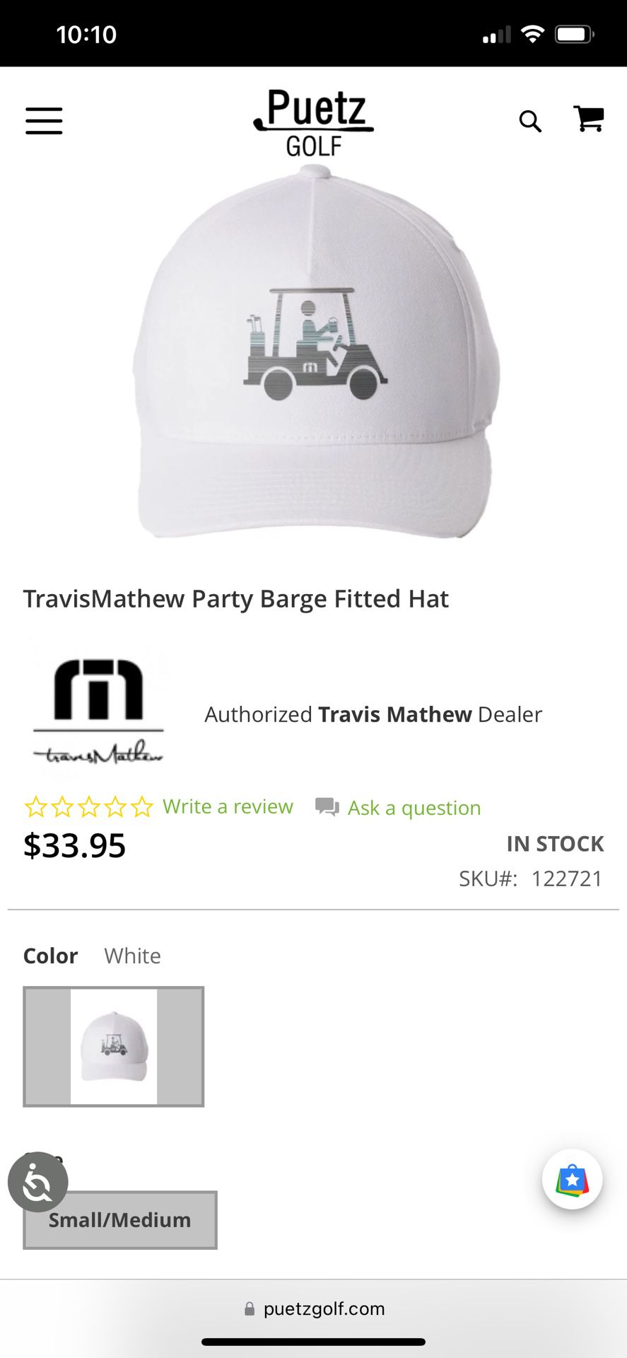 Travis Matthew, Flex Fit Hat, White,  Size Sm/Md