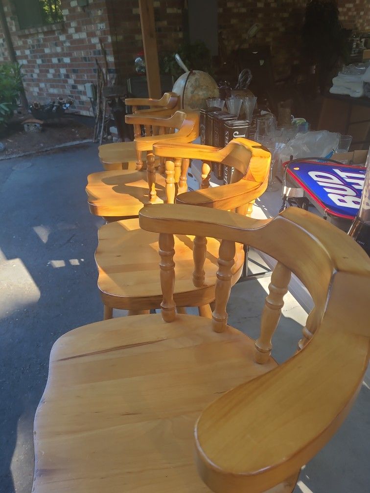 4 Pine Wood Swivel Bar Stools