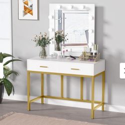 Vanity Table with Lighted Mirror, Makeup Desk with 2 Drawers