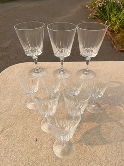 Set of 10 Crystal Cut Wine Glasses