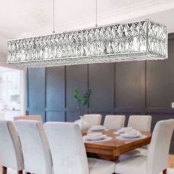 Crystal Chandeliers with Stainless Steel in Chrome, Large Rectangular Pendant Light for Kitchen 