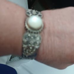 B A Stuarti Sterling Silver Mother Of Pearl Cuff Bracelet