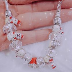 Christmas Snowman Charm Bracelet Crystal Ornament